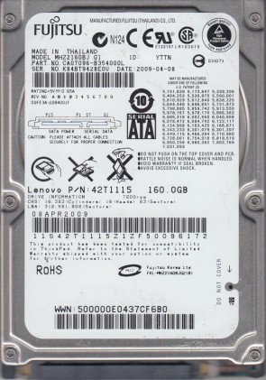 MHZ2160BJ G1 Fujitsu 160GB SATA 2.5 Inch Hard Drive